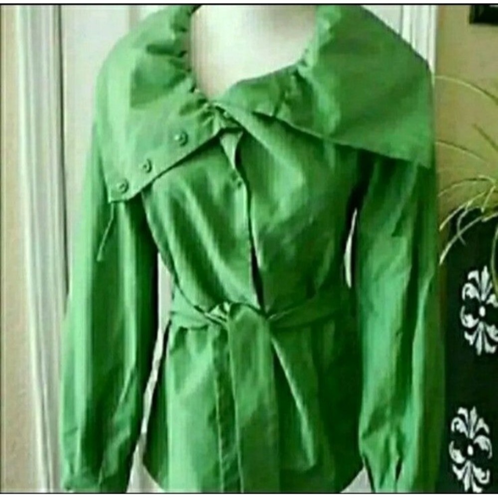 INC TRENCH COAT KELLY GREEN BIG COLLAR SMALL WOMENS SMALL